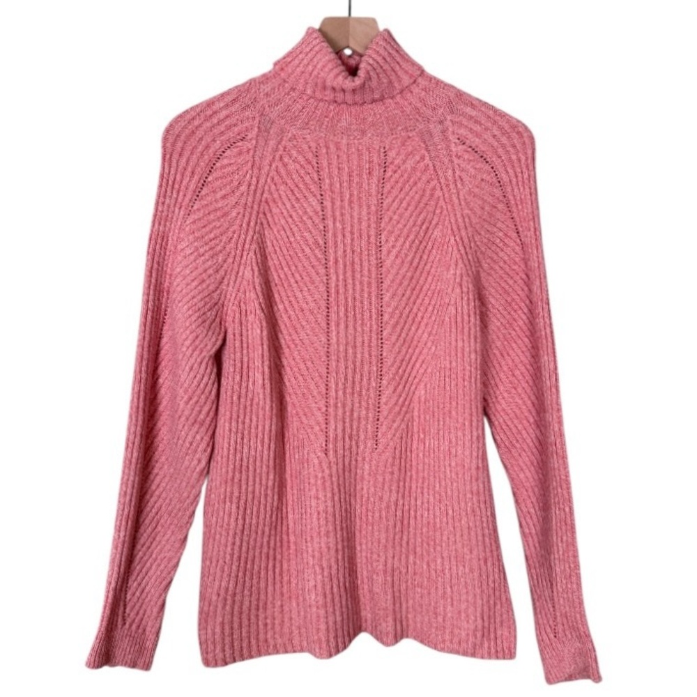 Sundance Silk Blend Toasty Dimensions Ribbed Knit Turtleneck Sweater Pink XL